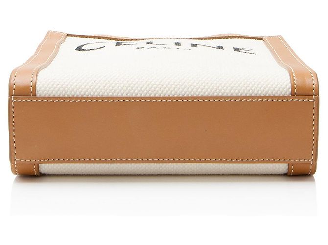 Cabas Céline Celine Canvas Leder Vertikaler Mini Tote Braun Beige - Ansicht 4