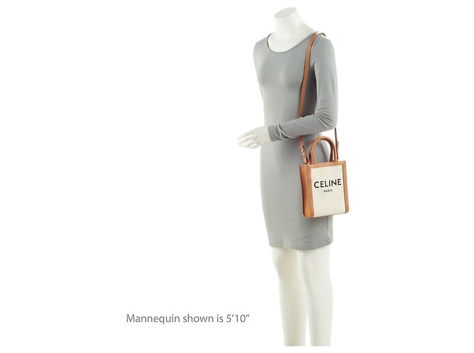 Cabas Céline Celine Canvas Leder Vertikaler Mini Tote Braun Beige - Ansicht 5