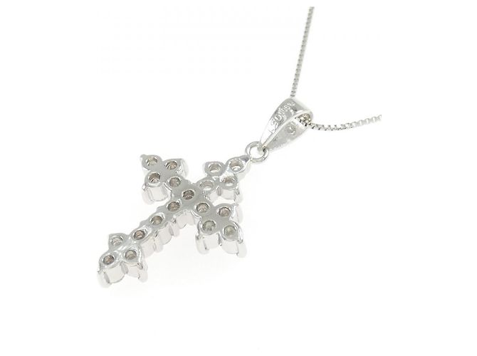 Autre Marque Collana a Croce con Diamanti in Platino Argento - vista 4