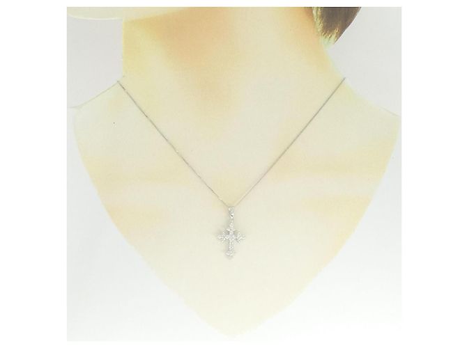 Autre Marque Collana a Croce con Diamanti in Platino Argento - vista 6