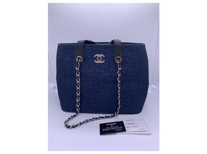 Borsa Chanel Patchwork in Pelle Intrecciata Blu - vista 2