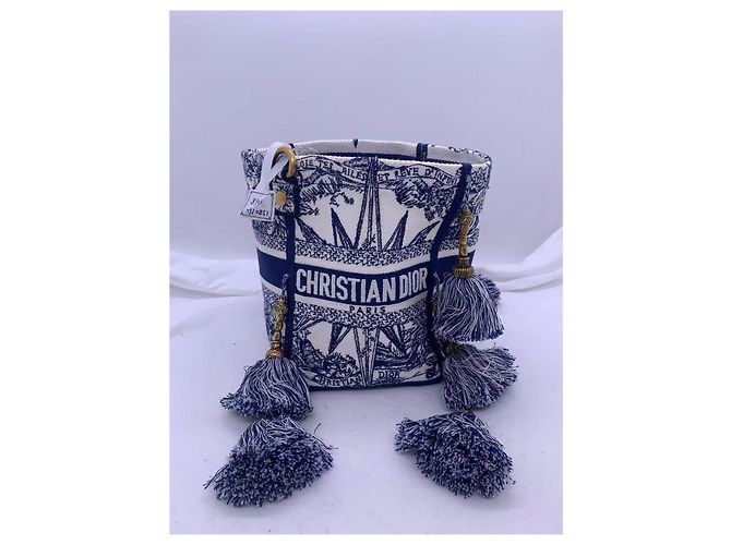 Dior Piccola Borsa a Secchiello Ricamata con Frange a Stella Blu - vista 2