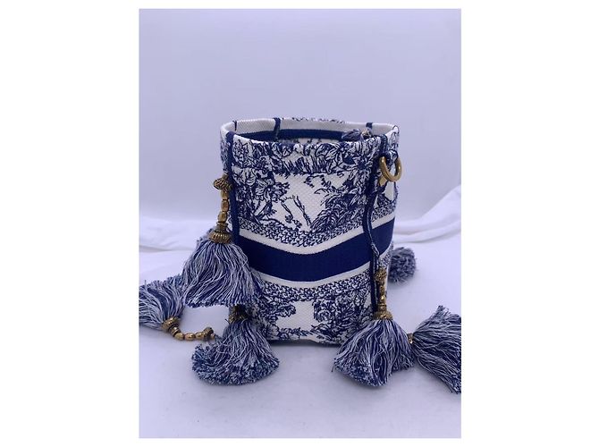 Dior Piccola Borsa a Secchiello Ricamata con Frange a Stella Blu - vista 4