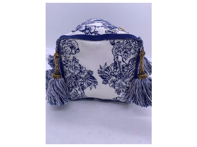 Dior Piccola Borsa a Secchiello Ricamata con Frange a Stella Blu - vista 7