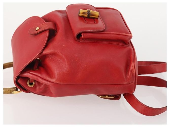 Gucci Vintage Bamboo Leather Mini Rosso - vista 4