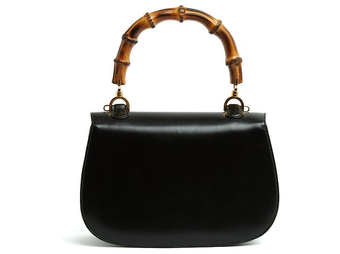 Gucci Sac Bamboo 1947 Grande circa 1990 Couture Borsa in Pelle Nera con Cinghia Extra - vista 3
