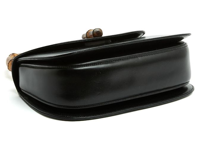 Gucci Sac Bamboo 1947 Grande circa 1990 Couture Borsa in Pelle Nera con Cinghia Extra - vista 4