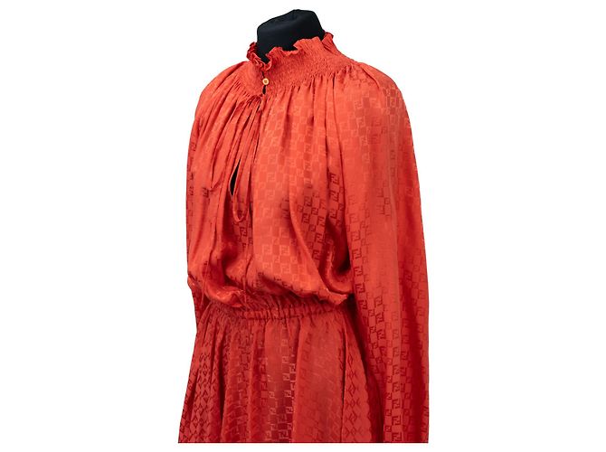 Fendi FF Motif Mini-Kleid aus roter Seidenjacquard - Ansicht 3