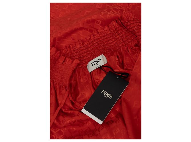 Fendi FF Motif Mini-Kleid aus roter Seidenjacquard - Ansicht 4