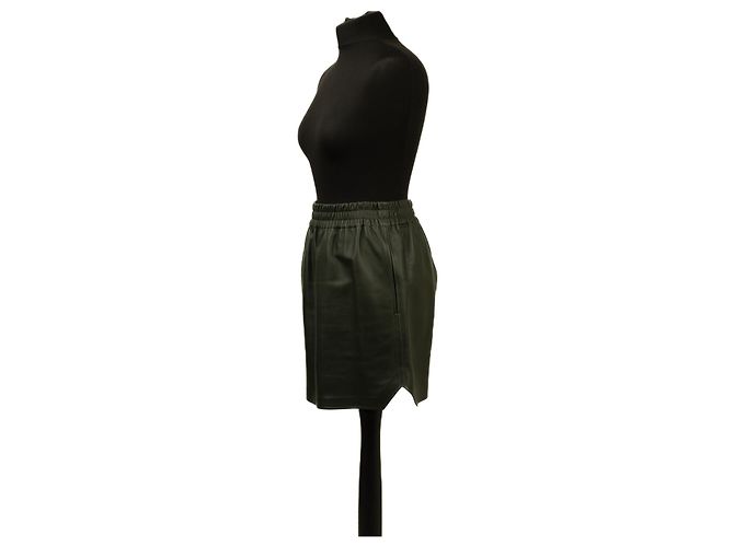 Minifalda de cuero verde oscuro Bottega Veneta Negro - vista 2