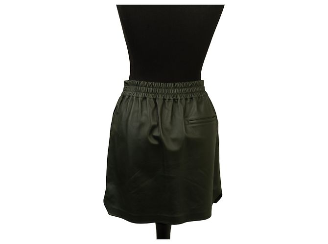 Minifalda de cuero verde oscuro Bottega Veneta Negro - vista 3