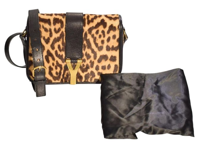 Borsa a tracolla Cabas Chyc in pelo di pony leopardato marrone Yves Saint Laurent YSL Multicolore - vista 17