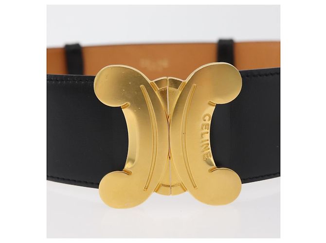 Céline CELINE Triomphe Ledergürtel 25,6"" Schwarz Gold Auth 176087A Golden - Ansicht 5