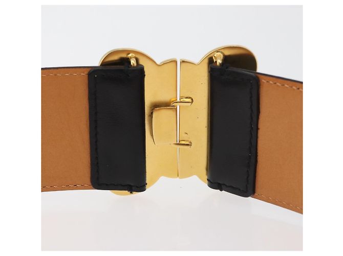Céline CELINE Triomphe Ledergürtel 25,6"" Schwarz Gold Auth 176087A Golden - Ansicht 6