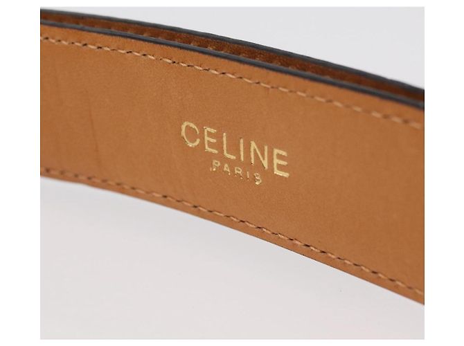 Céline CELINE Triomphe Ledergürtel 25,6"" Schwarz Gold Auth 176087A Golden - Ansicht 8