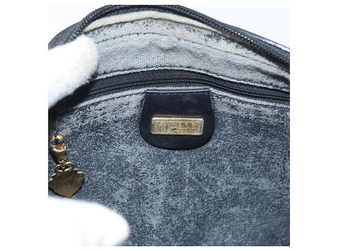 Gucci Borsa a spalla Micro GG Supreme in PVC Nero Oro Auth 176880 D'oro - vista 15