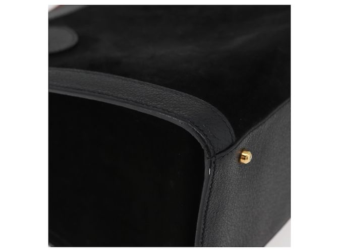 Borsa a mano in pelle scamosciata nera e oro GUCCI Bamboo 002 1196 0260 Auth 176869 Nero D'oro - vista 10