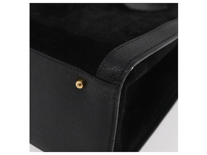 Borsa a mano in pelle scamosciata nera e oro GUCCI Bamboo 002 1196 0260 Auth 176869 Nero D'oro - vista 11
