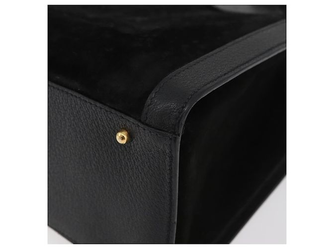 Borsa a mano in pelle scamosciata nera e oro GUCCI Bamboo 002 1196 0260 Auth 176869 Nero D'oro - vista 13