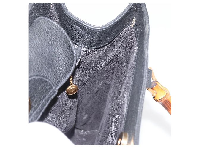 Borsa a mano in pelle scamosciata nera e oro GUCCI Bamboo 002 1196 0260 Auth 176869 Nero D'oro - vista 16