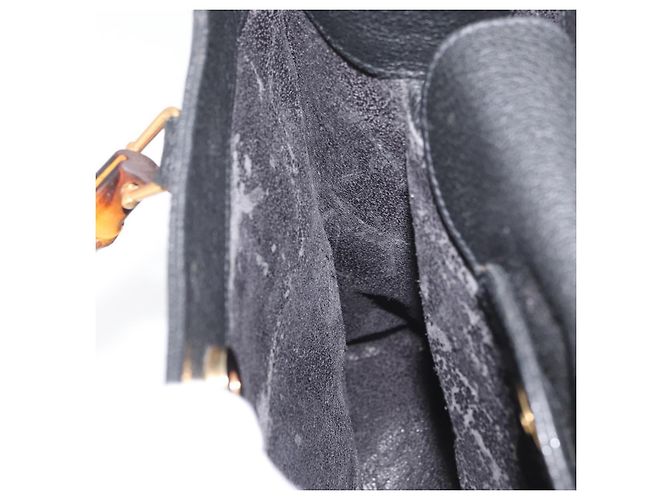 Borsa a mano in pelle scamosciata nera e oro GUCCI Bamboo 002 1196 0260 Auth 176869 Nero D'oro - vista 17