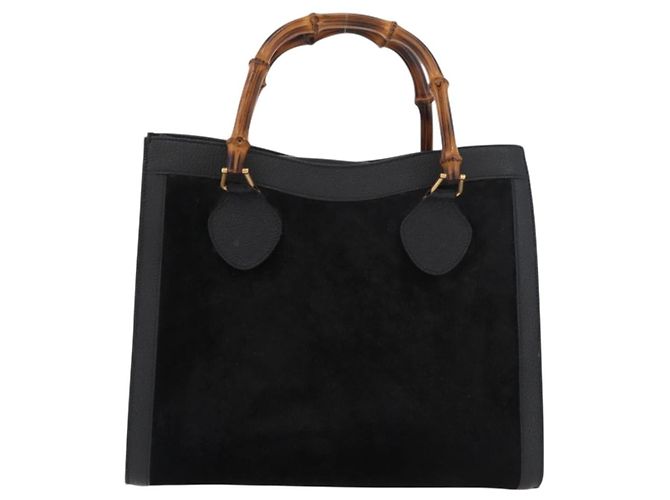 Borsa a mano in pelle scamosciata nera e oro GUCCI Bamboo 002 1196 0260 Auth 176869 Nero D'oro - vista 2