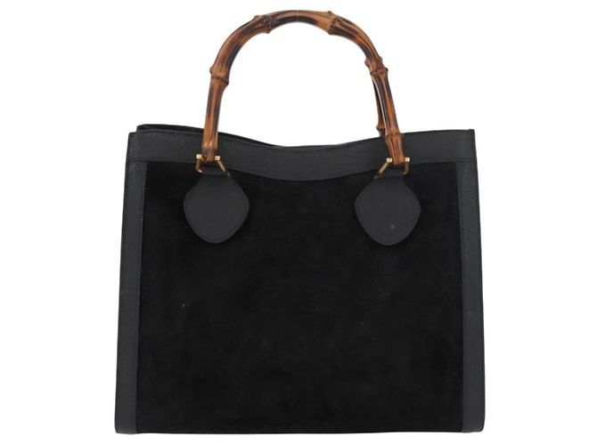 Borsa a mano in pelle scamosciata nera e oro GUCCI Bamboo 002 1196 0260 Auth 176869 Nero D'oro - vista 3