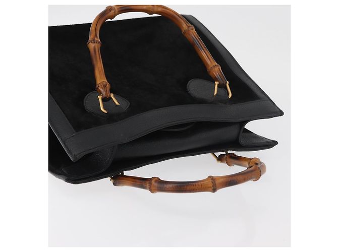 Borsa a mano in pelle scamosciata nera e oro GUCCI Bamboo 002 1196 0260 Auth 176869 Nero D'oro - vista 6