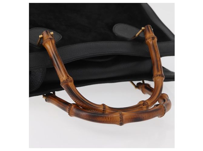 Borsa a mano in pelle scamosciata nera e oro GUCCI Bamboo 002 1196 0260 Auth 176869 Nero D'oro - vista 7