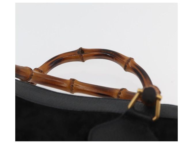Borsa a mano in pelle scamosciata nera e oro GUCCI Bamboo 002 1196 0260 Auth 176869 Nero D'oro - vista 8