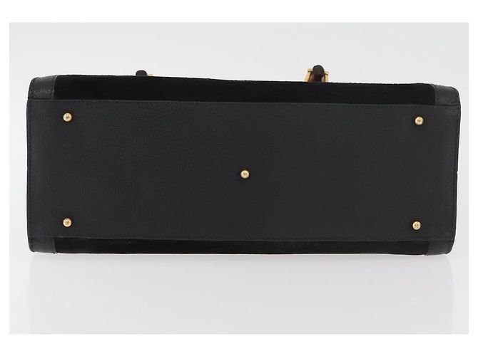 Borsa a mano in pelle scamosciata nera e oro GUCCI Bamboo 002 1196 0260 Auth 176869 Nero D'oro - vista 9