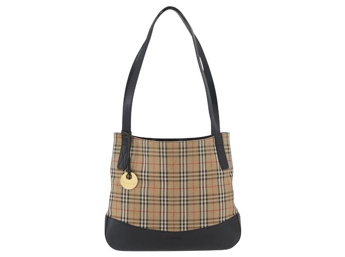 Borsa a Spalla Burberrys Nova Check in Tela e Pelle Beige Oro Auth 175060 D'oro - vista 2