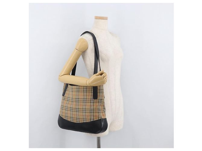 Borsa a Spalla Burberrys Nova Check in Tela e Pelle Beige Oro Auth 175060 D'oro - vista 20