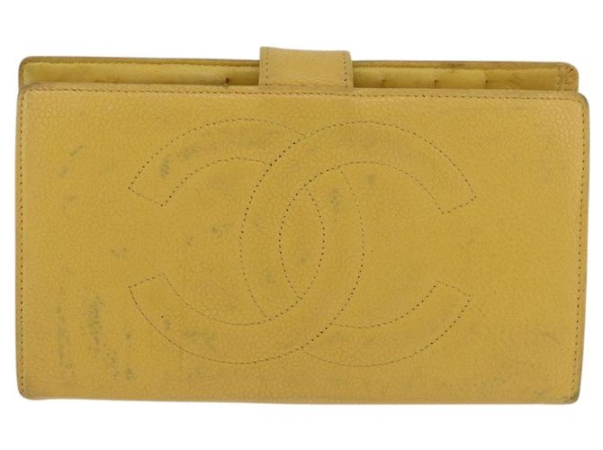 CHANEL COCO Cartera Larga Mark Piel Caviar Oro Amarillo CC Auth BA12318 Dorado - vista 2
