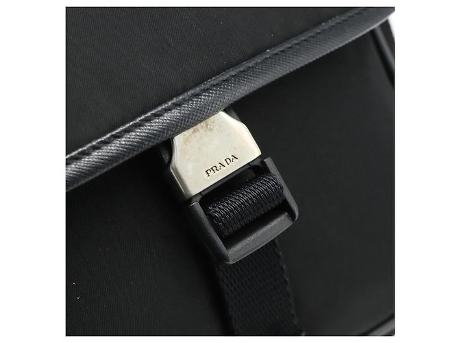 Bolso de Hombro PRADA de Nylon Cuero Negro Plata Auténtico ka4132A - vista 14