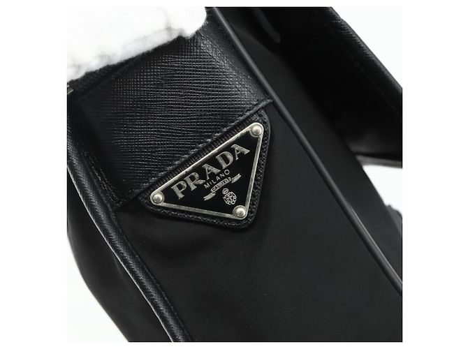 Bolso de Hombro PRADA de Nylon Cuero Negro Plata Auténtico ka4132A - vista 15