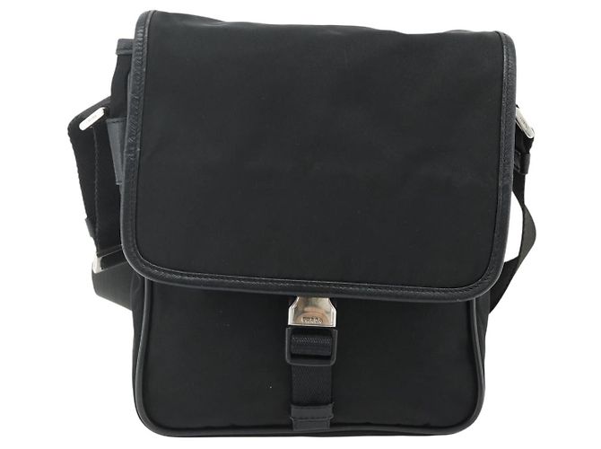 Bolso de Hombro PRADA de Nylon Cuero Negro Plata Auténtico ka4132A - vista 2