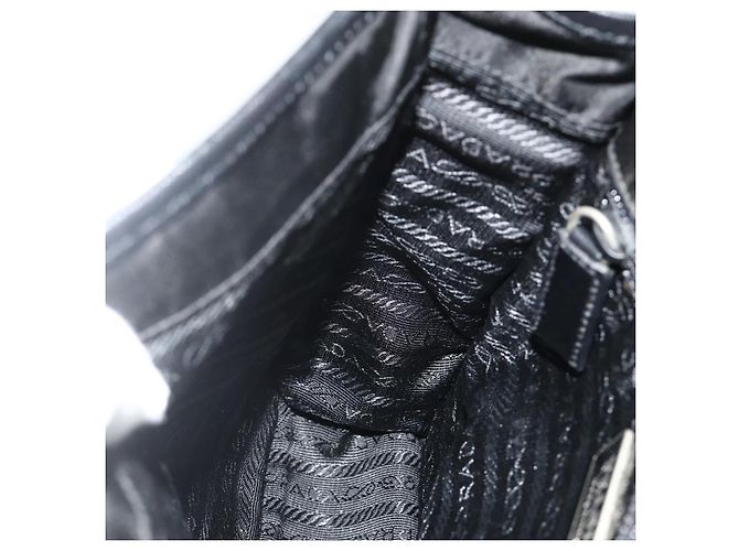 Bolso de Hombro PRADA de Nylon Cuero Negro Plata Auténtico ka4132A - vista 20