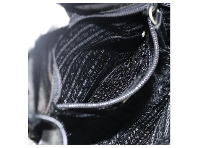 Bolso de Hombro PRADA de Nylon Cuero Negro Plata Auténtico ka4132A - vista 22