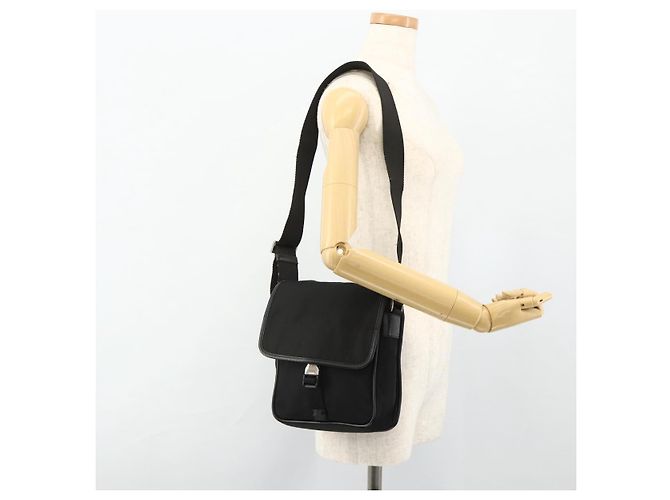 Bolso de Hombro PRADA de Nylon Cuero Negro Plata Auténtico ka4132A - vista 25