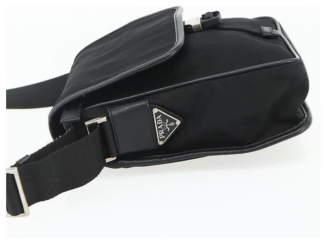 Bolso de Hombro PRADA de Nylon Cuero Negro Plata Auténtico ka4132A - vista 4