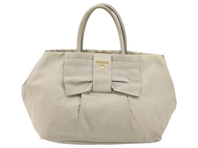 Ribbon PRADA Borsa a Mano in Nastro Nylon Beige Oro Auth mr2363 D'oro - vista 2