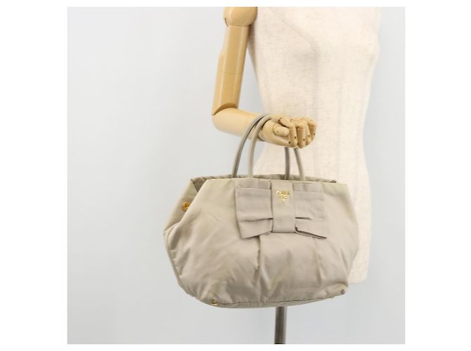 Ribbon PRADA Borsa a Mano in Nastro Nylon Beige Oro Auth mr2363 D'oro - vista 24