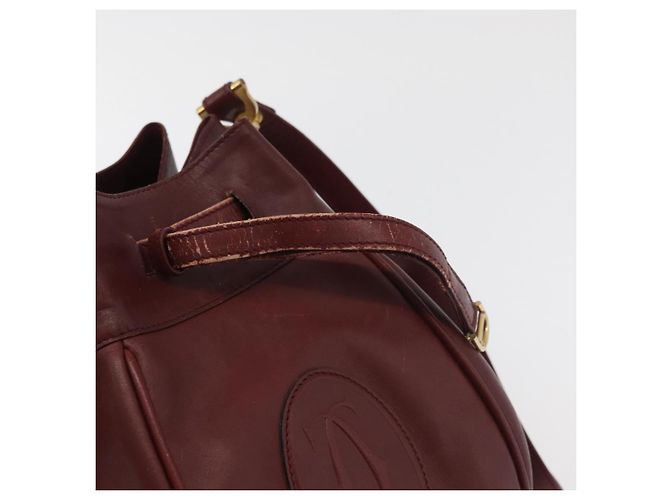 CARTIER Borsa a Spalla Must Line in Pelle Bordeaux Oro Auth 175108 D'oro Bordò - vista 14