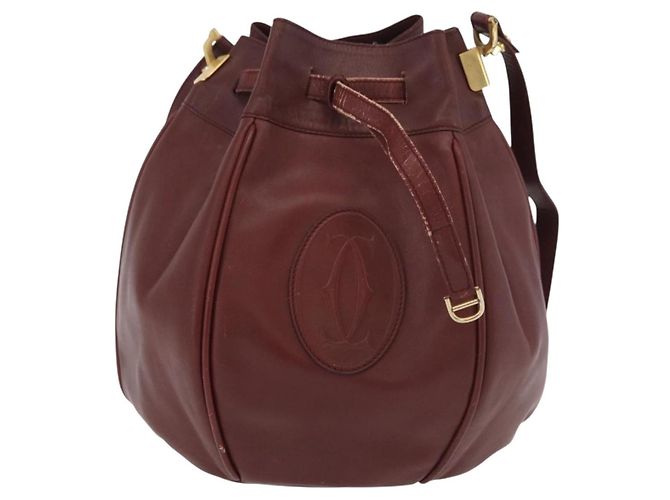 CARTIER Borsa a Spalla Must Line in Pelle Bordeaux Oro Auth 175108 D'oro Bordò - vista 2