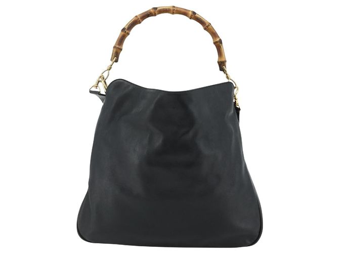 Borsa a mano in pelle GUCCI Bamboo 2way Nero Oro 001 3754 1577 Auth ep14302 D'oro - vista 2