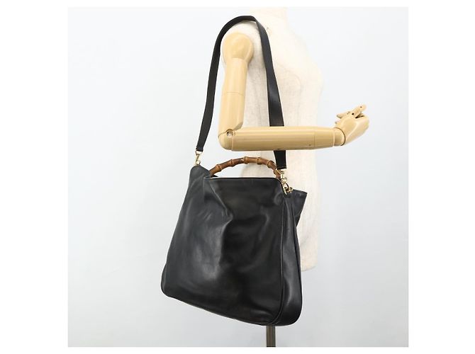 Borsa a mano in pelle GUCCI Bamboo 2way Nero Oro 001 3754 1577 Auth ep14302 D'oro - vista 23