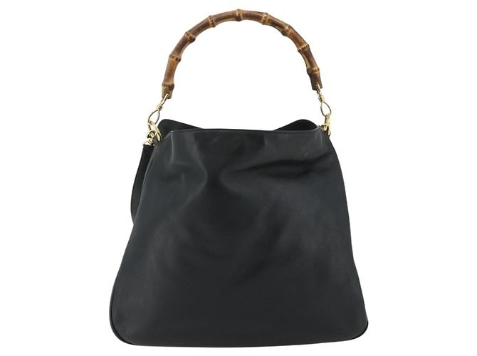 Borsa a mano in pelle GUCCI Bamboo 2way Nero Oro 001 3754 1577 Auth ep14302 D'oro - vista 3