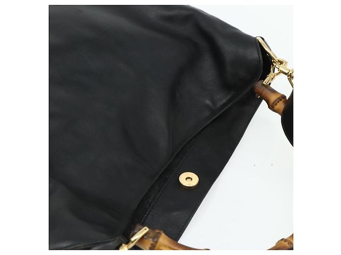 Borsa a mano in pelle GUCCI Bamboo 2way Nero Oro 001 3754 1577 Auth ep14302 D'oro - vista 6