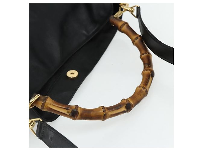 Borsa a mano in pelle GUCCI Bamboo 2way Nero Oro 001 3754 1577 Auth ep14302 D'oro - vista 7
